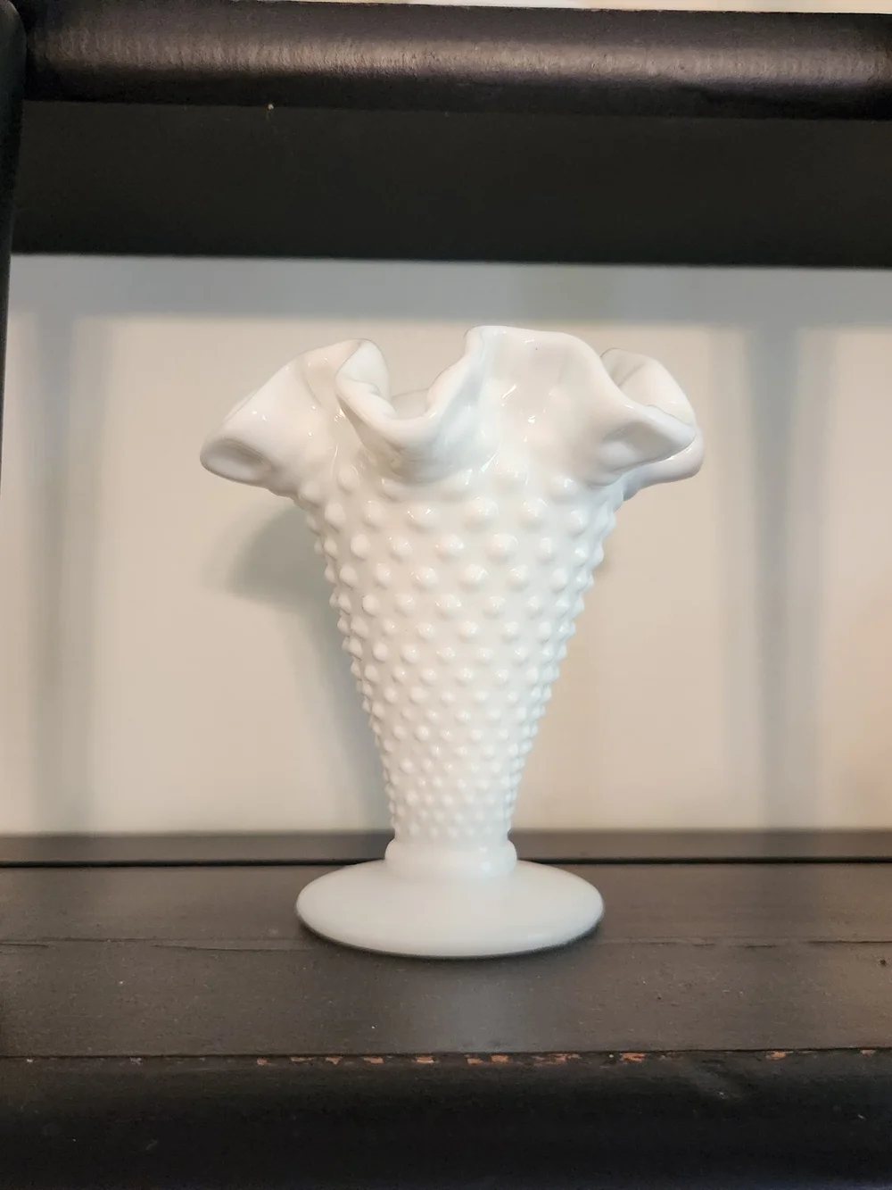 Vintage Fenton White Milk Glass Hobnail Ruffled Mini Vase